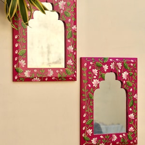 Wooden Painted Wall Mirror, Indian Traditional Ethnic Style, Handmade and Hand Painted, Wall Decor, Wall Hanging - Set of 2