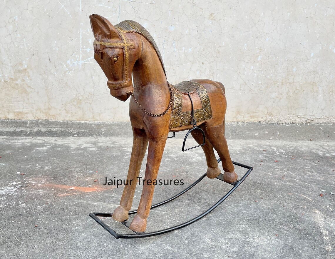 Wooden Rocking Horse Statue Figure Showpiece Ethnic Indian Etsy