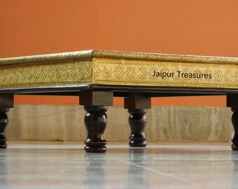 Table Basse Bajot Bajhat Hindou Pooja En Cuivre Oxydé 30,5 X 30,5 A614 - Maison