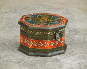 Wooden Painted Box, Trinket Box, Jewelry Organizer, Desk Organizer, Indian Ethnic Style, Handmade Hand Painted