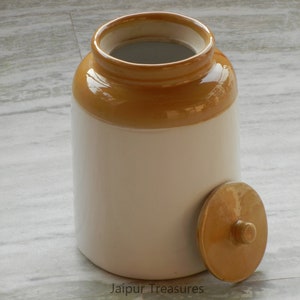 Ceramic Handmade Indian Pickle Jar, Achaar Barni, Container, Canister, Height : 11 Inches image 4