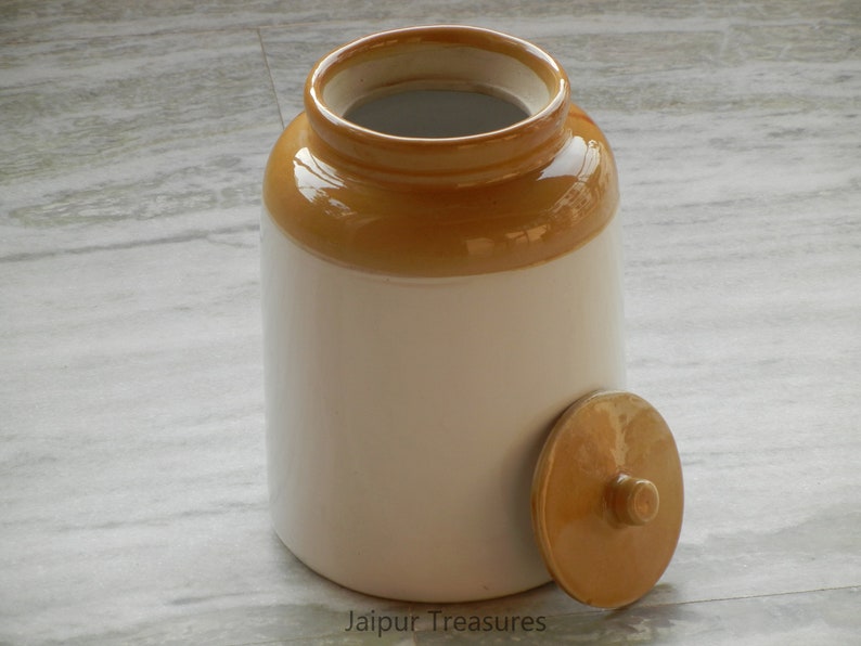 Ceramic Handmade Indian Pickle Jar, Achaar Barni, Container, Canister, Height : 11 Inches image 4