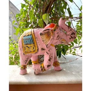 Wooden Elephant Statue, Figure, Showpiece, Distress Rustic Finish, Handmade Hand Painted, Home Decor, Height 8.5 Inches, Figurine
