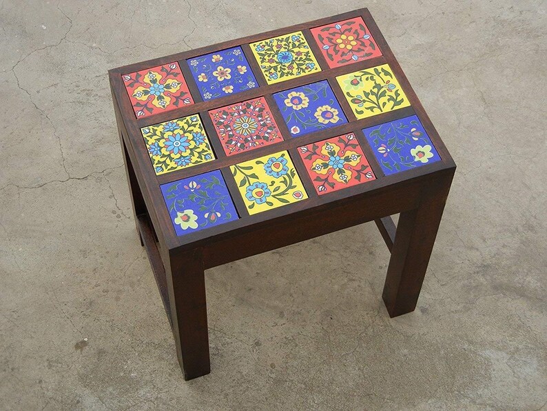 Wooden & Ceramic Nesting Stool, Side Table, End Table, Contemporary Indian Style, Set Of 3 image 2