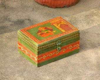 Wooden Painted Box, Storage, Jewelry Organizer, Desk Organizer, Indian Ethnic Style, Handmade Hand Painted