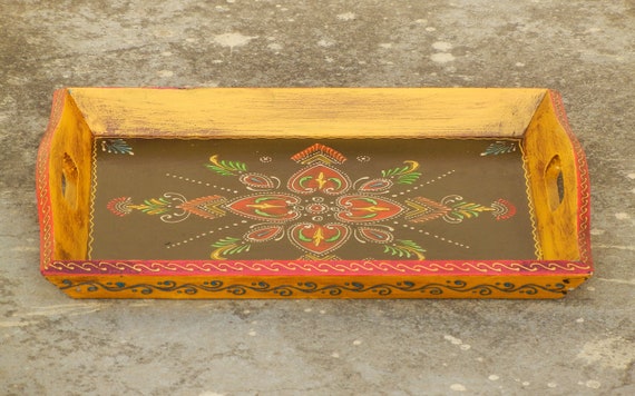 Bandeja decorativa de madera | arte indio