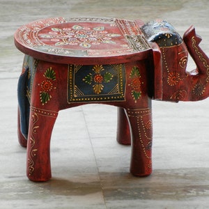 Wooden Elephant Stool, Side Table, End Table, Footstool, Ottoman, Pouffe, Bench chair, Indian Style, Handmade Hand Painted, Kids Stool image 3