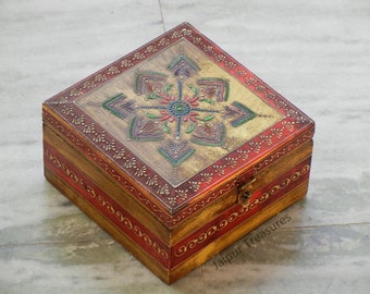 Wooden Painted Box, Storage, Jewelry Organizer, Desk Organizer, Indian Ethnic Style, Handmade Hand Painted