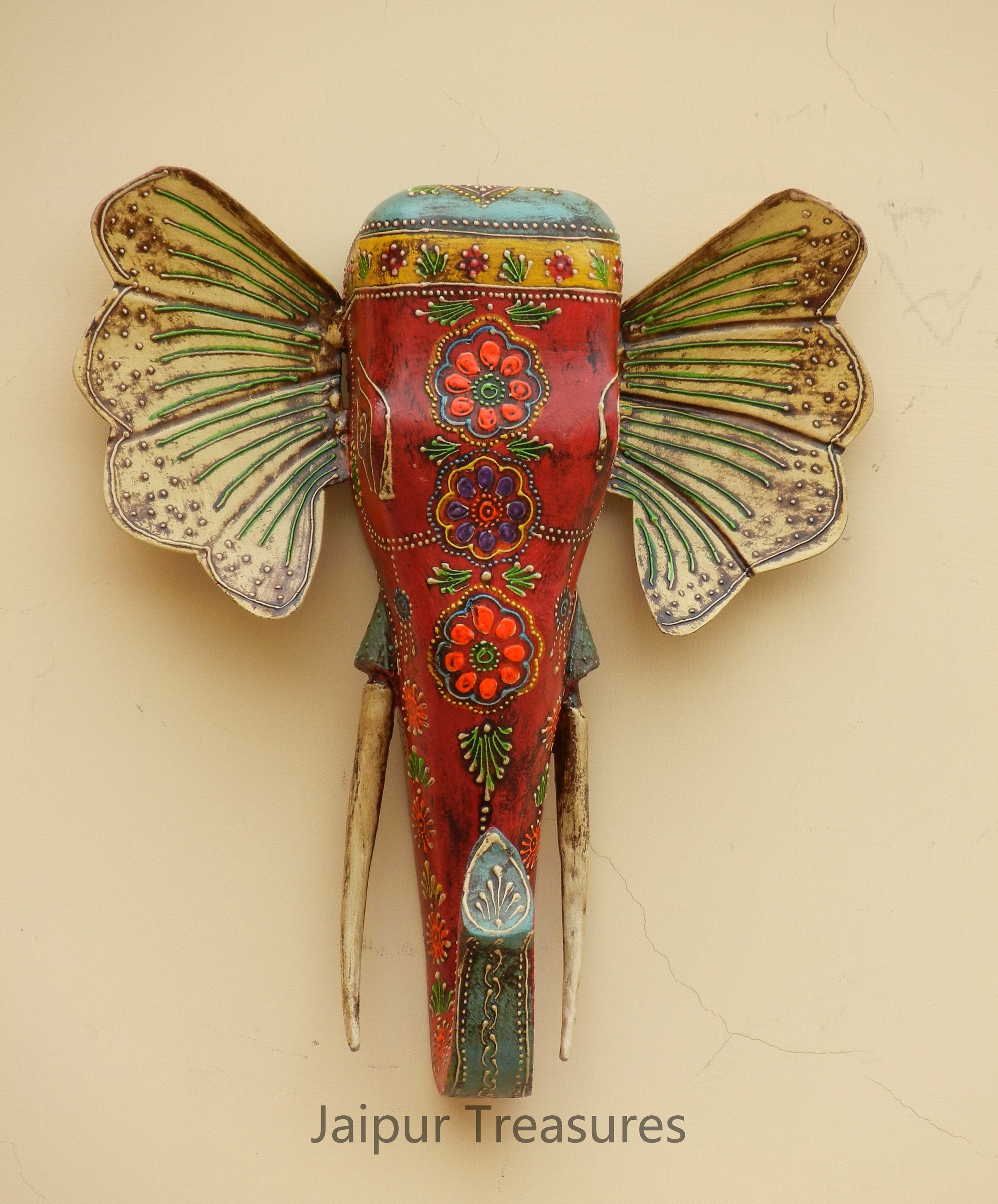 Wooden Metal Elephant Head Wall Hanging Wall Decor Ethnic Etsy