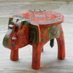 Wooden Elephant Stool, Side Table, End Table, Footstool, Ottoman, Pouffe, Bench chair, Indian Style, Handmade Hand Painted, Kids Stool image 5