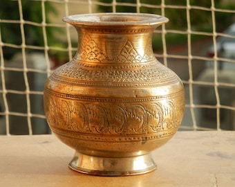 Oude Uitstekende Pot van het Water het Drinken, Lota, Hand gegraveerd, Antieke Indische Stijl