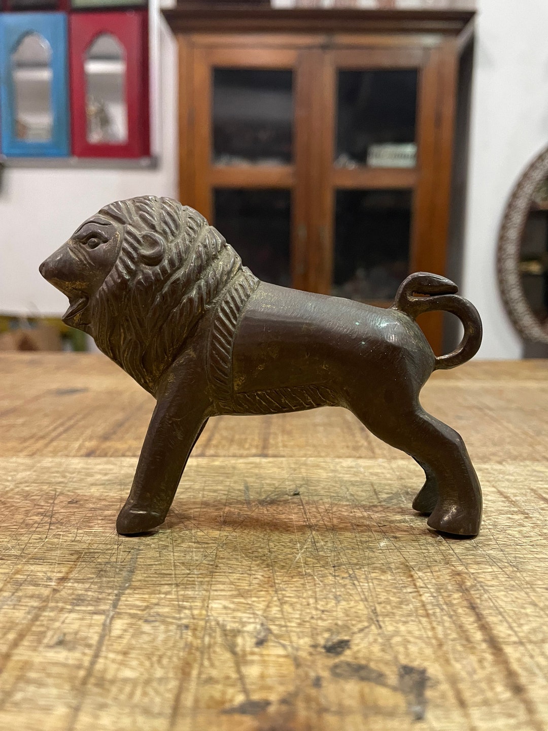 Lion Figurine, Vintage Brass Lion Statue, Sculpture, Collectible
