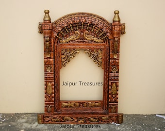 Holz Jharokha, Wandrahmen, Wanddekoration, Wandbehang, Fenster, indischer traditioneller ethnischer Stil, handgefertigt