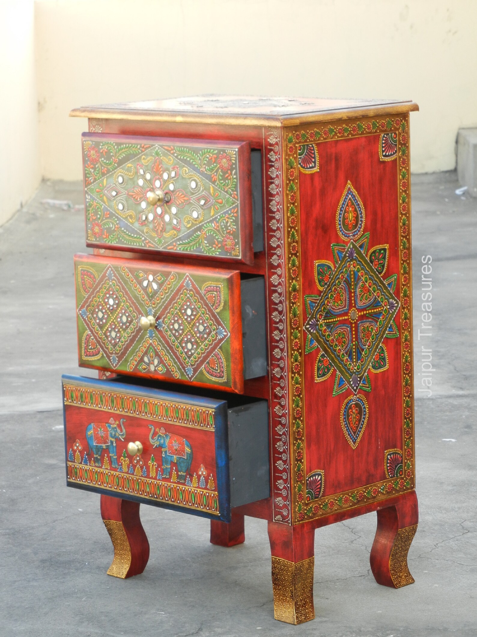 Wooden Indian Bedside Table With 3 Drawers Nightstand Side Etsy New