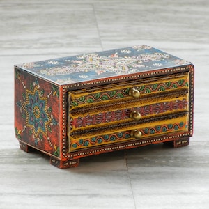 Wooden Desk Organiser ,Chest Of Drawer, 2 Drawer Chest, Handmade Hand Painted, Indian Ethnic Style, Small