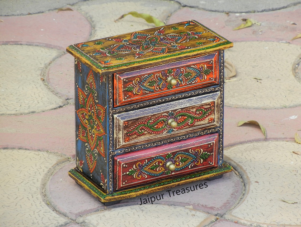 Wooden Small 3 Chest of Drawer Desk Oganizer Handmade Hand Etsy