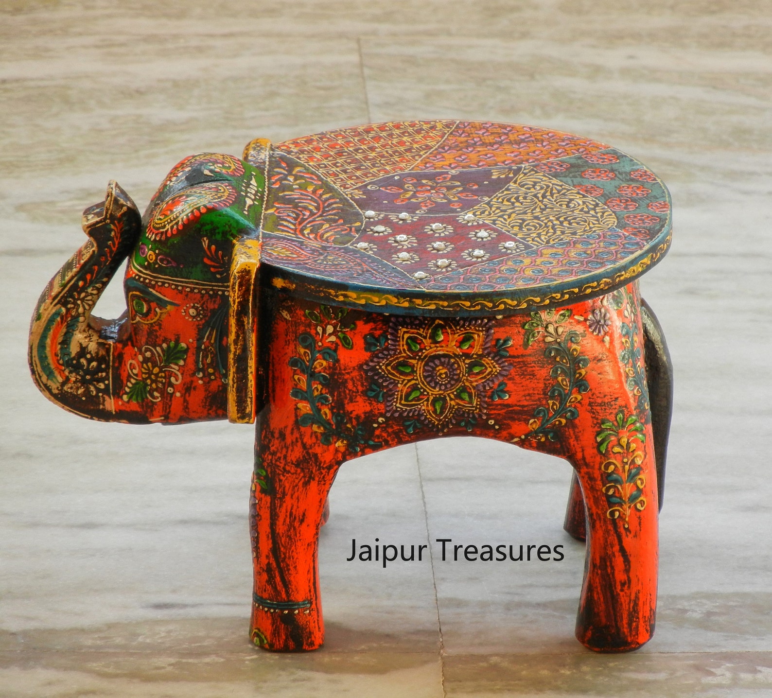 Wooden Elephant Stool Footstool Ottoman Pouffe Bench Etsy