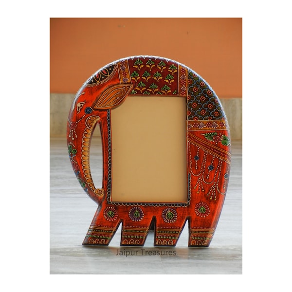 Wooden Elephant Photo Frame, Photo Stand, Picture Frames, Indian Style, Handmade Hand Painted, Width 25 x Length 30 Cm