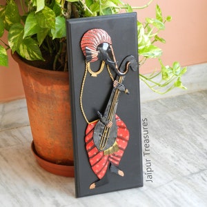 Wooden And Metal Lord Ganesha Wall Hanging, Wall Decor, Traditional Indian Style, Handmade Hand Painted