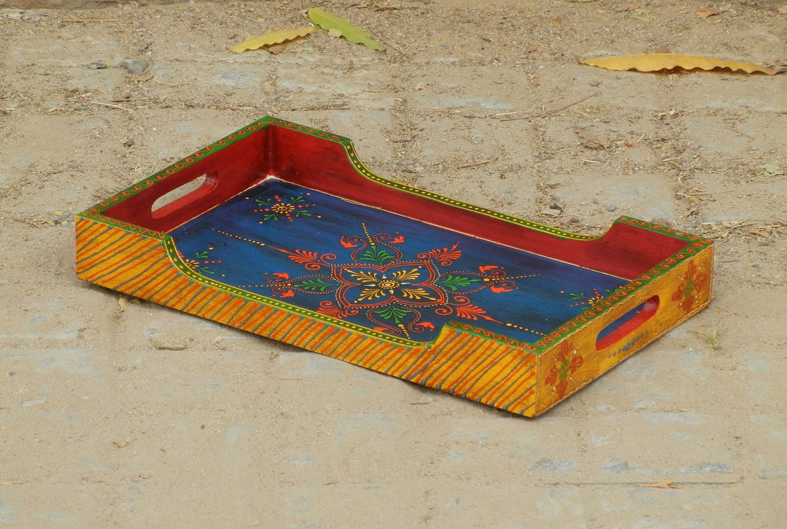 Wooden Colorful Decorative Tray Home Decor Handmade Hand Etsy
