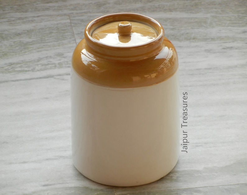 Ceramic Handmade Indian Pickle Jar, Achaar Barni, Container, Canister, Height : 11 Inches image 5