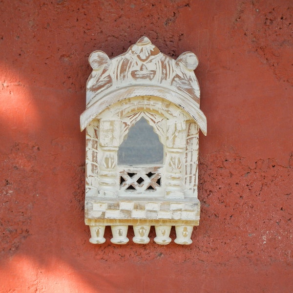 Miroir Jharokha en bois, Cadre mural de détresse, Décor mural rustique, Tentures murales, Fenêtre en bois, Style indien, Fait à la main, Peint à la main