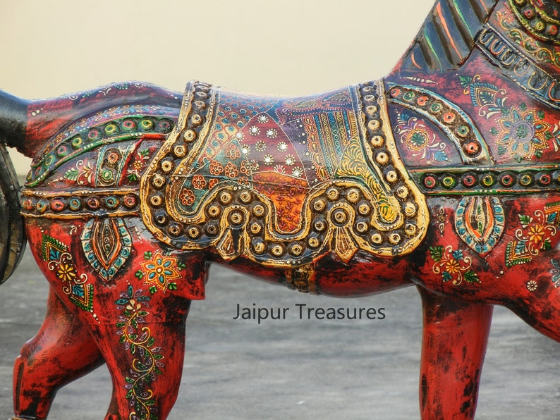 Wooden Rocking Horse Statue Painted Horse Figure Showpiece Etsy