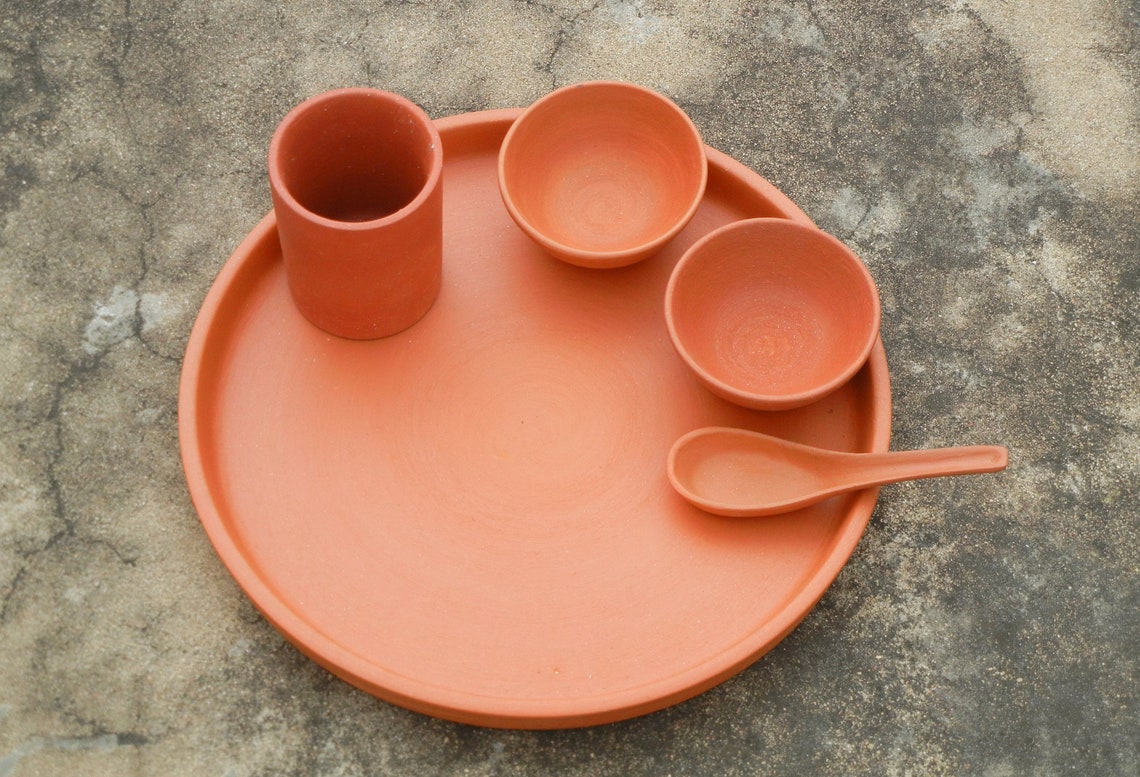 Terracotta Earthen Clay Mitti Dinner Set Earthenware Kitchen Etsy