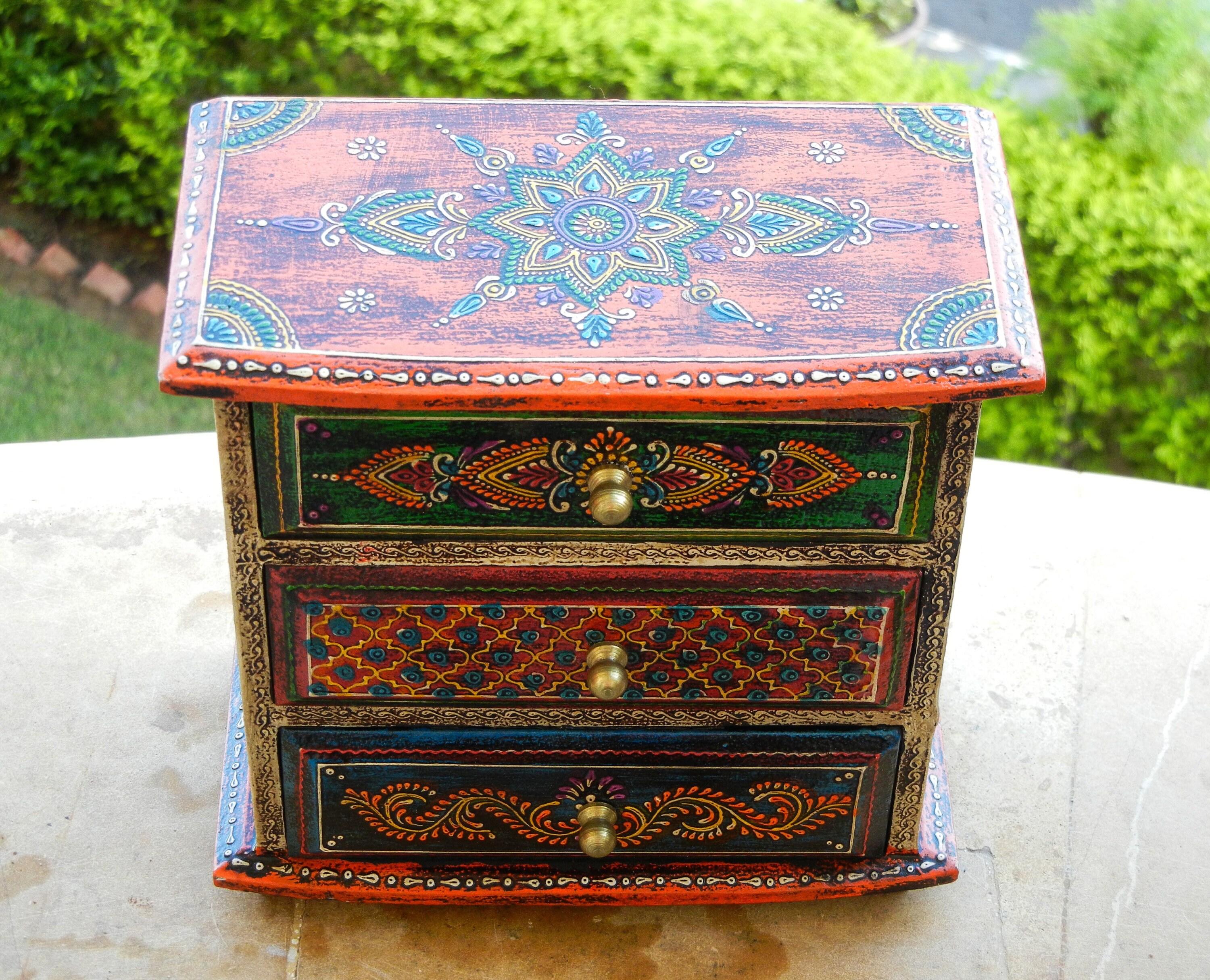 Wooden Small 3 Chest of Drawer Desk Oganizer Handmade Hand Etsy