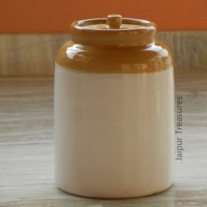 Ceramic Handmade Indian Pickle Jar, Achaar Barni, Container, Canister, Height : 11 Inches image 3