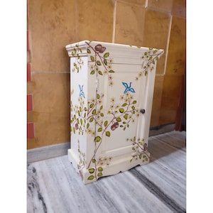 Wooden Contemporary Designer Handmade Hand Painted Bedside Cabinet Table Storage Decor