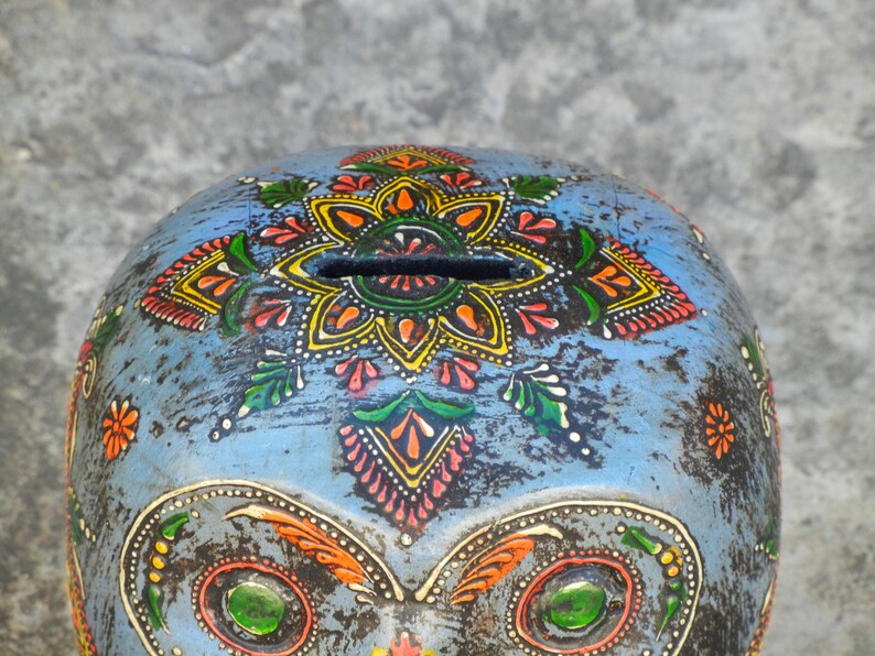 Wooden Painted Owl Statue, Money Bank, Figurine, Showpiece, Home Decor, Handmade Hand Painted, Traditional Indian Style, Height 6 Inches image 4