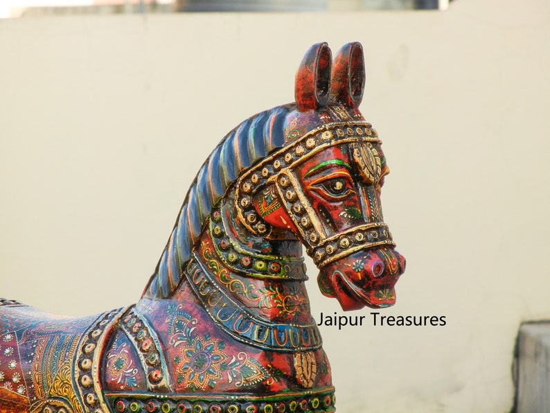 Wooden Rocking Horse Statue Painted Horse Figure Showpiece Etsy