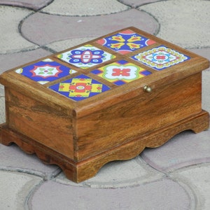 Holz & Keramik-Box, Lagerung, Schmuck-Organizer, Schreibtisch-Organizer, indischen ethnischen Stil, handgefertigt