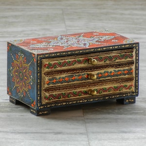 Wooden Desk Organiser ,Chest Of Drawer, 2 Drawer Chest, Handmade Hand Painted, Indian Ethnic Style, Small