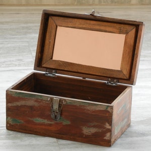 Wooden Distress Jewelry Box With Mirror, Treasure Box, Miniature Trunk Style Box, Distress Rustic Finish, Barber Box, Makeup Box