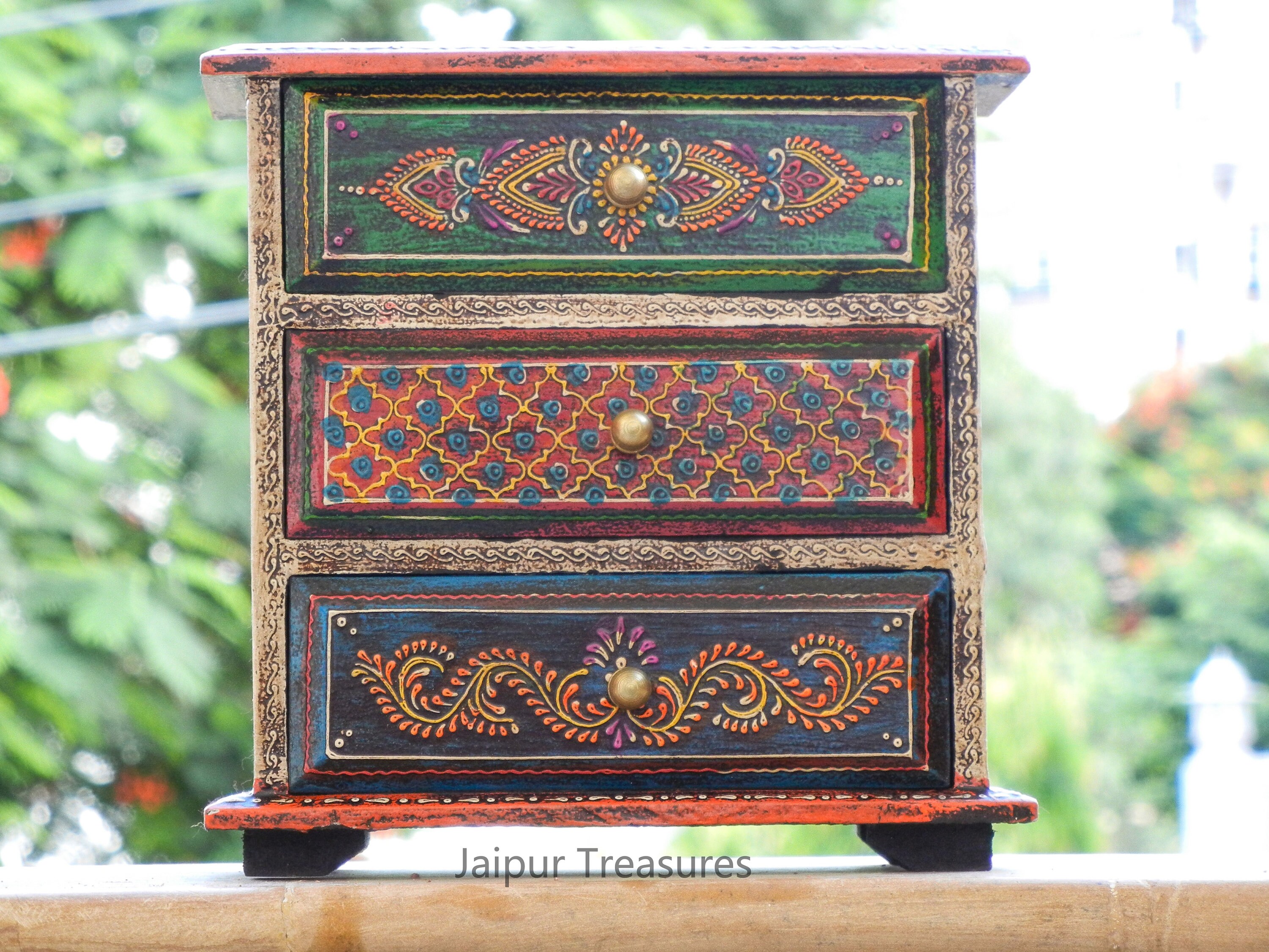 Wooden Small 3 Chest of Drawer Desk Oganizer Handmade Hand Etsy