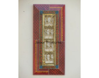 Decoración de pared de madera y latón, colgante de pared, arte de pared, pintado a mano a mano, estilo indio tradicional