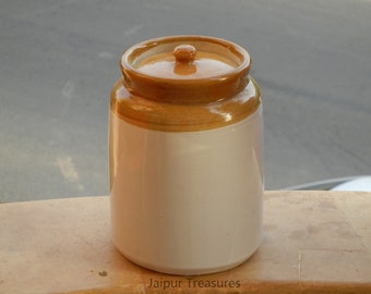 Ceramic Handmade Indian Pickle Jar, Achaar Barni, Container, Canister