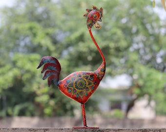 Wooden & Metal Hen Chicken Statue, Figure, Showpiece, Multicolored, Handmade Hand Painted, Ethnic Indian Style, Figurine