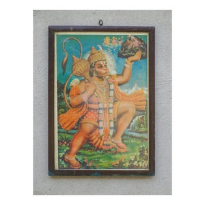 Lord Hanuman Vintage Print, Indian God Frame, Wall Hanging