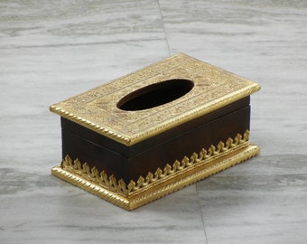 Wooden & Brass Tissue Box, Tissue Holder, Tissue Dispenser, Napkin Holder, Indian Ethnic Style