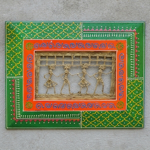 Wooden And Brass Wall Decor, Wall Hanging, Wall Art, Handmade Hand Painted, Traditional Indian Style, Warli Frame