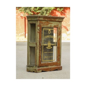 Wooden Glass Wall Cabinet, Wall Shelf, Vintage Wall Hanging, Distressed Shelf, Wall Mounted Bathroom Cabinet, Indian Style