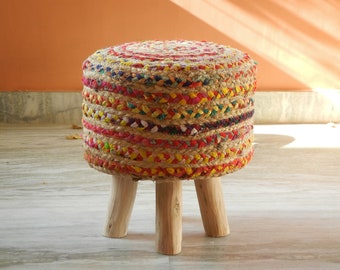 Wooden Pouf, Ottoman, Lowseat, Stool, Footstool, Chair, Indian Style