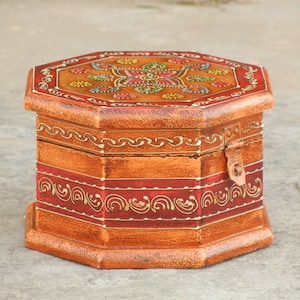 Wooden Painted Box, Trinket Box, Jewelry Organizer, Desk Organizer, Indian Ethnic Style, Handmade Hand Painted