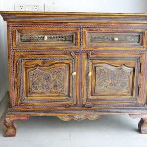 Wooden Console Table, Painted Sideboard, Storage Table, Bedroom Furniture, Living Room Furniture, Indian Ethnic Style, Handmade
