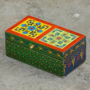 Wooden & Ceramic Box, Trinket Box, Jewelry Organizer, Desk Organizer, Indian Ethnic Style, Handmade image 5