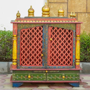 Wooden Temple, Mandir  Pooja Ghar  Mandapam for Worship, Home Temple, Handmade Hand-Painted