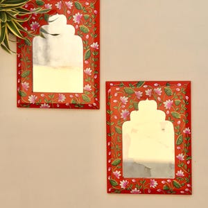 Wooden Painted Wall Mirror, Indian Traditional Ethnic Style, Handmade and Hand Painted, Wall Decor, Wall Hanging - Set of 2